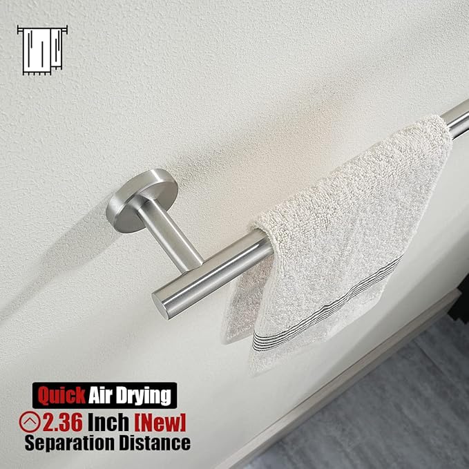 JQK Towel Bar Brushed Steel, 19 Inch 304 Stainless Steel Thicken 0.8mm Towel Rack Bathroom, Towel Holder Wall Mount, Useable Length 16 Inch TB110L16-BN