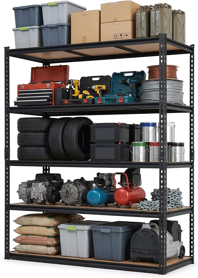 Garvee 5-Tier Storage Shelving Unit, 60" W x 18" D x 72" H, 2500 lbs Load | Carbon Steel Utility Shelves, Adjustable Metal Freestanding Garage Shelf for Pantry, Basement, Warehouse, Heavy Duty