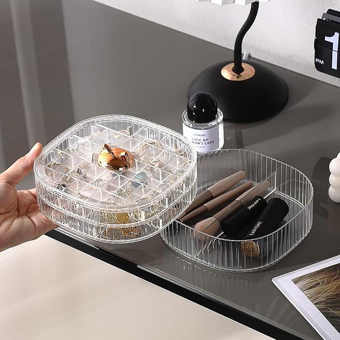 HALAFE Jewelry Box, 3-Layer Acrylic Jewelry Organizer with Cat Shape Handle, Clear Jewelry Boxes for Women Girls, Make up Organizer, Jewelry Storage Holder (Clear, Cat)