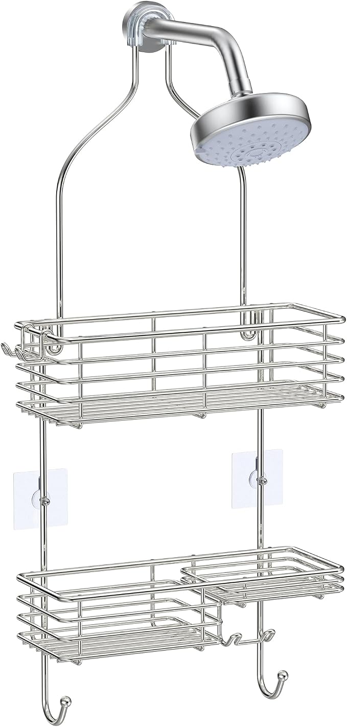 SMARTAKE Hanging Shower Head Caddy, Shower Shelf Organizer, Silver | SUS201 Rustproof Stainless Steel Over The Storage Rack, for Toilet, Bathroom