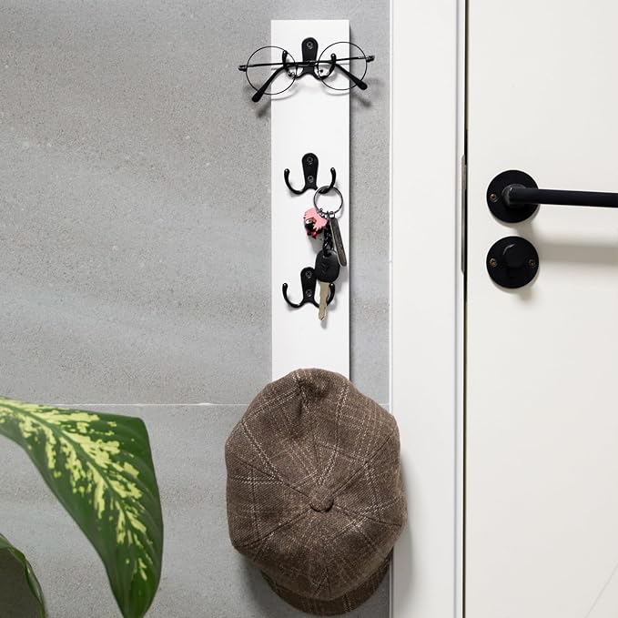 Yohsnor Vertical Design Wall-Mounted Key Holder,Entryway Durable Hook Rack | White Key Hanger Wall Mount for Narrow Spaces – Ideal Storage Solution for Scarves, Wallets, Belts – Rustic Wooden Key Rack