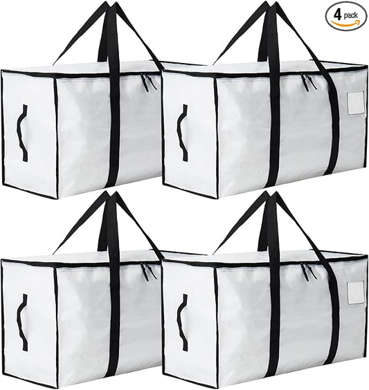 Moving Bags Heavy Duty Extra Large, Moving Boxes, Moving Supplies Essentials, Blue Storage Bins with Lids, Plastic Packing Totes, Storage Bags for Clothes with Handles & Zippers(White, 4 Pack)