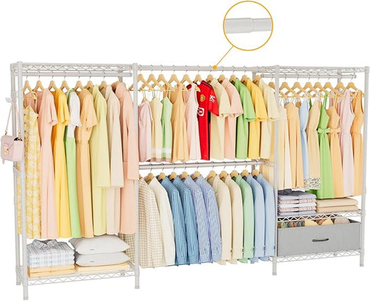 Golpart Heavy Duty Clothing Rack with Adjustable Shelves Clothes Wardrobe | Coat Rack Metal Closet Organizer and Storage Garment Rack for Hanging Clothes Wire Portable Cloth System Free Standing White