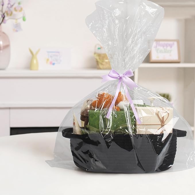 MEGASKET Black Woven Basket, 13” x 9” x 5” Cute Dog Toy Basket, Soft Cotton Rope Storage Box, Cat Toy Bin, Baskets for Gifts Empty, Small Baskets for Organizing, Decorative Basket