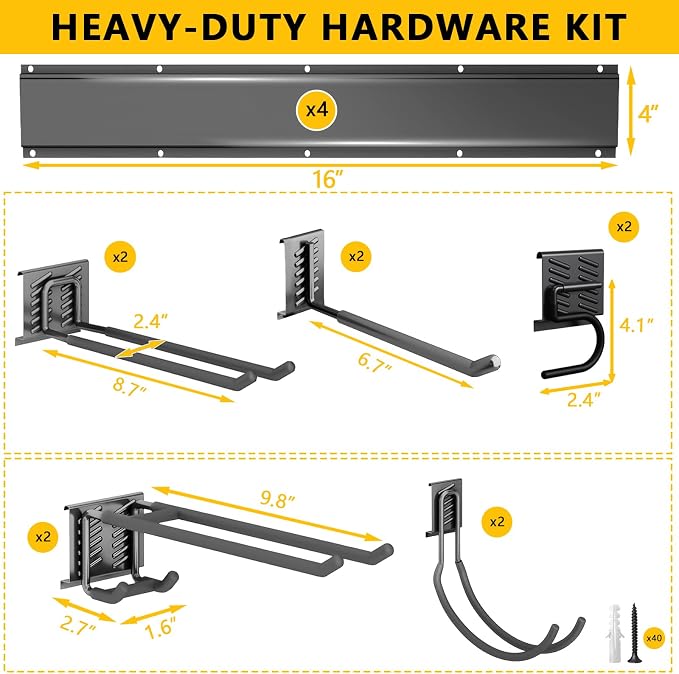 Garage Tool Organizer Wall Mount, Heavy-Duty Garage Storage System and Garden Tool Organizer with Adjustable Hooks for Shovel, Snowboard, Yard Tools and Shed (64"-10hooks)