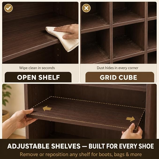 9-Tier Tall Shoe Rack Cabinet for Closet & Entryway, Walnut | Wooden Narrow Shoe Organizer Cabinet with Adjustable Shelves, Freestanding, for Bedroom, Hallway