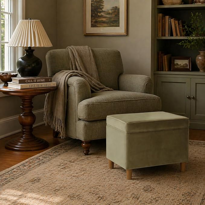 Spatial Order 24" Dinah Collection Storage Ottoman - Light Sage Green Velvet