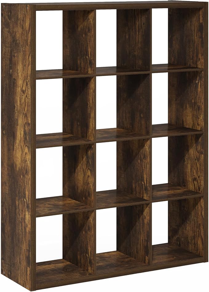 12-Cube Cubicle Bookshelf, Cube Bookcase with Open Back, Reversible Book Shelf, Cube Storage Organizer, 15 x 44 x 58, for Living Room, Home Office, Amber Pine