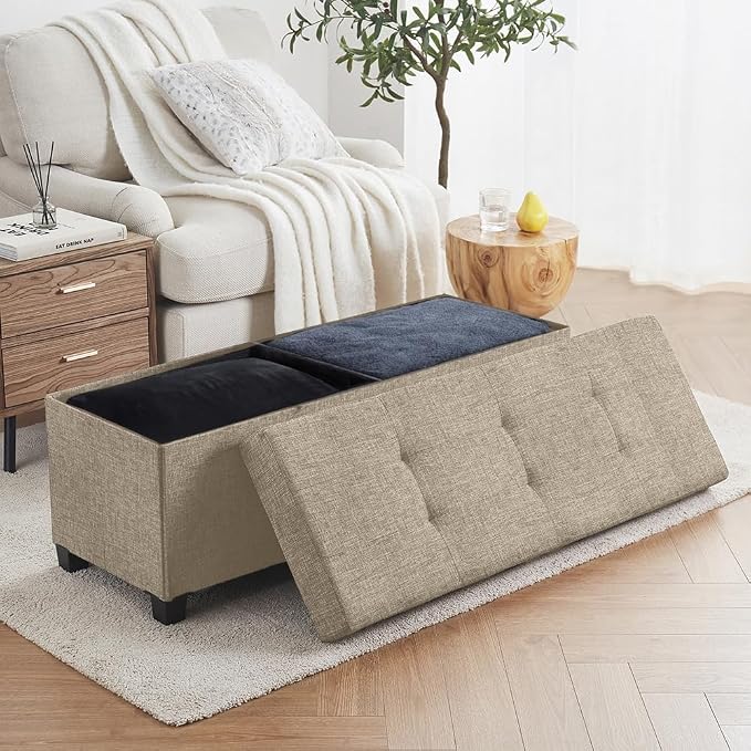 Ornavo Home 43" Large Storage Ottoman Bench with Legs, Taupe | Foot Rest Stool; Ottoman with Hidden Storage; Ideal for Bedroom, Living Room, Entryway or Home Office
