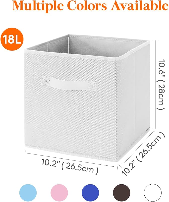 Lifewit Storage Cubes, Foldable Decorative Fabric Storage Baskets for Organizing Home Organizers with Handles for Shelves, Closet, 11 Inch Bins, 18L White, 6 Packs
