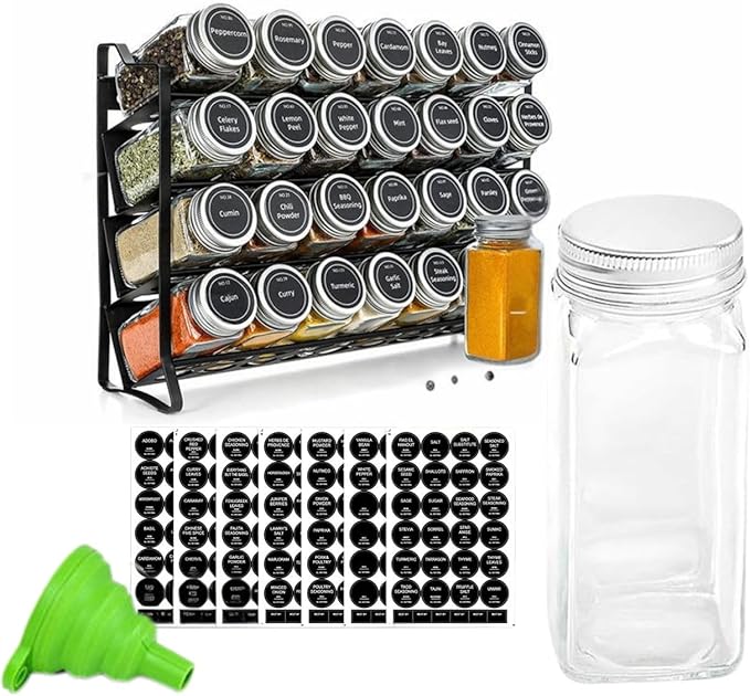 ELITE BAY-Spice Jar Rack Organizer– 4-Tier Organizer 28 Bottles,180 Labels, Funnel.