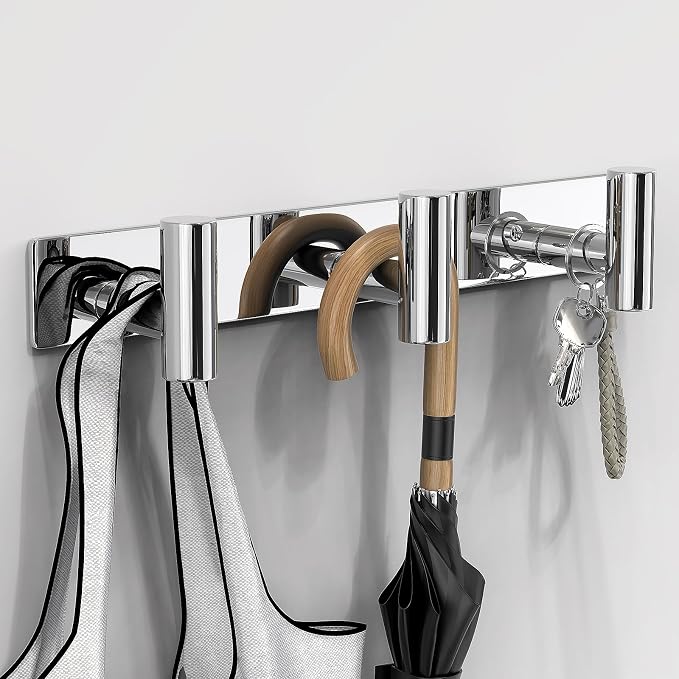 VAEHOLD Hat and Coat Wall Mount Rack - Hooks for Robes, Bags, Keys, and Towels - Bathroom Towel Hanger Organizer (Polished Chrome, “T“ Shape 3 Hooks 1 Pack)