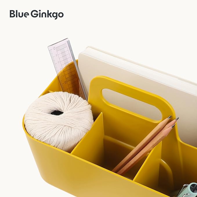 BLUE GINKGO Stackable Organizer Caddy, Rectangle, Yellow, Made in Korea | Portable. Adjustable. Home, Office & School Storage.