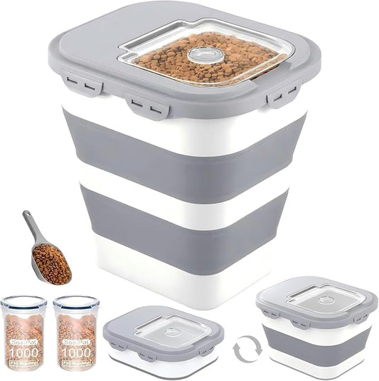 40 Lbs Dog Food Storage Container, Collapsible Cat Food Container | Airtight Pet Food Storage Containers with Wheels, Clear Window, 2 Measuring Cup, Scoop, BPA Free for Rice, Flour, Bird Seed