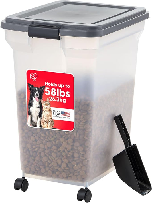 IRIS USA Dog Food Storage Container, Up to 58 lbs, Dark Gray, Made in USA | Includes 2-Cup Scoop & Wheels, Airtight Seal, BPA-Free, Bird Seed, Cat food, Cat Litter, Chicken Feed, Pellets