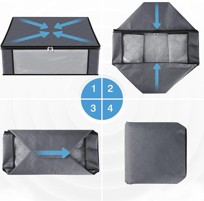 HomeHacks 10-Pack Clothes Organizer Storage Bags, 35L Storage Bins, Gray | Foldable Storage Box Container with Zippers, Clear Window, Reinforced Handles for Closet, Dorm, Pillows, Bedding, Sweater
