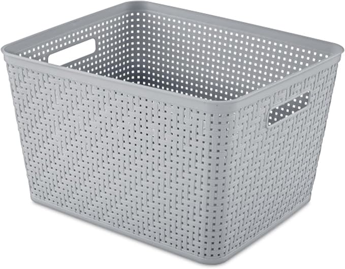 Sterilite 18 Pack Plastic Storage Bin Organization Containers, Tall Baskets, Cement