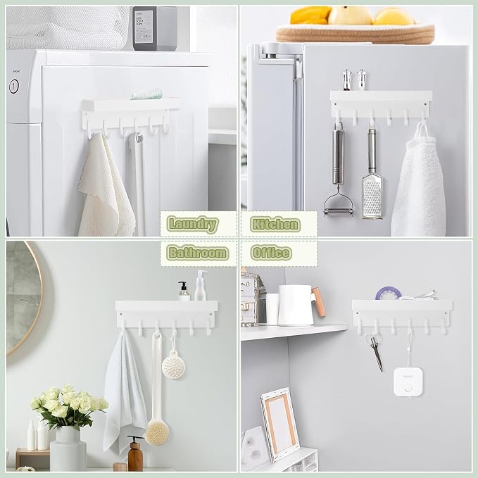 VIS'V Key Holder Wall Mount, Magnetic Key Rack with Tray, 6 Hooks, White | 2 Mount Options, Metal Material, Compact Discreet Design, for Fridge, Kitchen, Entryway, Hallway, Doorway, Garage, Camper
