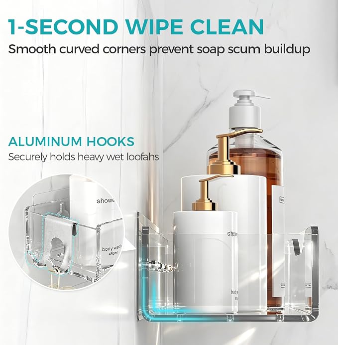 Rust-proof Shower Shelves, Bathroom Storage Organizer Shower Caddy (Clear 5-Pack)