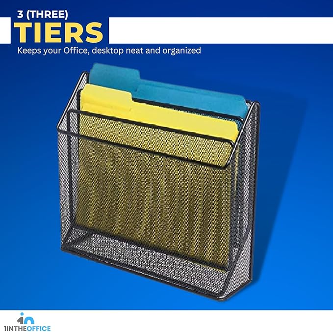 1InTheOffice 3 Tiers File Folder Organizer, Desk Sorter, Black Mesh