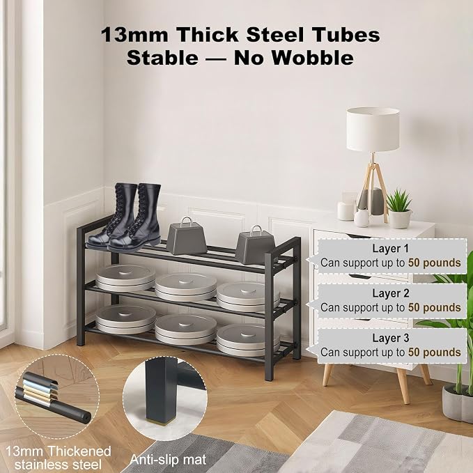 Expandable Metal Shoe Rack for Closet & Entryway, Shoe Storage Organizer | 2 Tier • Adjustable Width • Holds 6–9 Pairs • Heavy-Duty Steel • Space-Saving Design • Easy Assembly