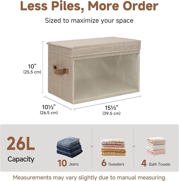 StorageWorks Fabric Storage Bins with Lids, Large Closet Storage Bins | Flip-Top Lid, Clear Window, Handles, Collapsible, for Clothes Blankets Books, Closet Box, Brown and Beige, 2-Pack