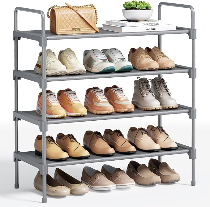 Kitsure Shoe Rack for Closet, 26.6" Wide - 4 Tiers, Grey | Shoe Organizer for Front Door Entrance, Stackable Shoe Shelf, Closet Organizers and Storage