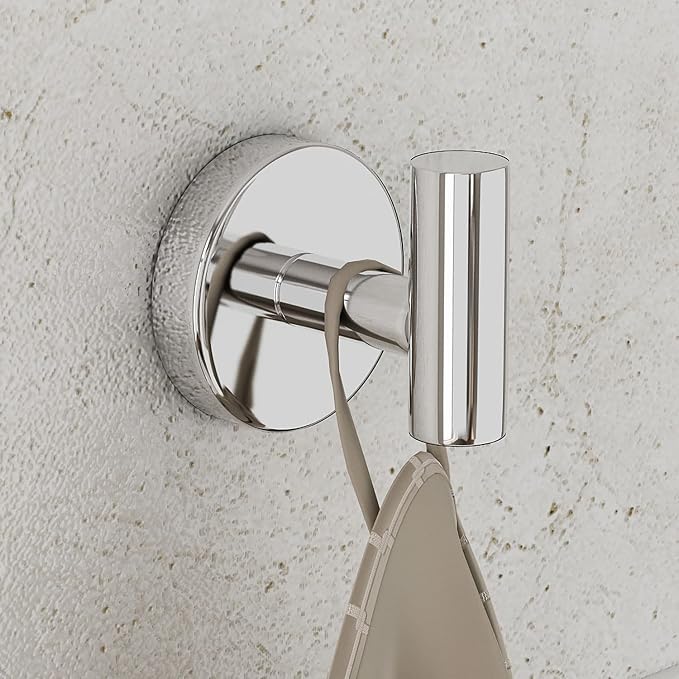 Towel Hooks for Bathroom 2 Packs Screw- in Chrome Finish Wall Mount Towel Holder Towel Rack, Heavy Duty Robe Coat Loofah Hooks for Shower, Kitchen,Hotel, Pool Tile, Brick Modern Style Decor Wall Hooks