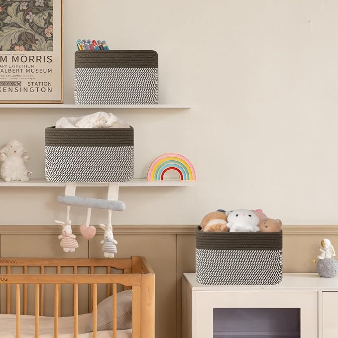 4 Pack Storage Baskets for Organizing, Woven Baskets for Shelves - Perfect for Toys, Books, Towels, and Clothes, Durable Gift Basket Bins Toy Storage, 12.7''Lx9''Wx7.8''H, Green & White