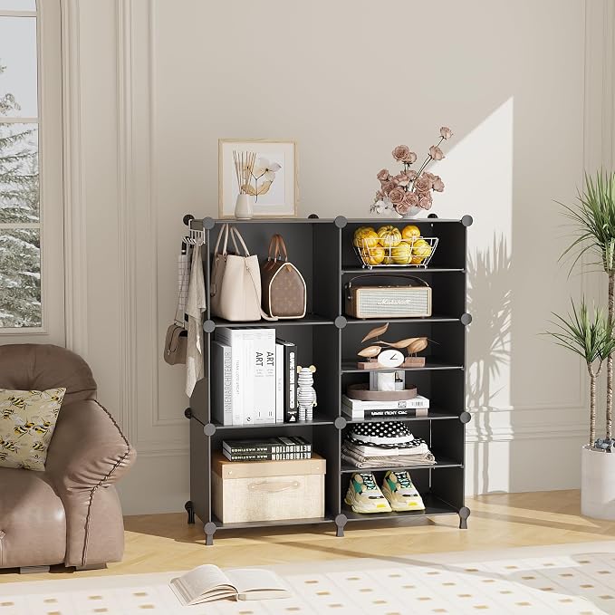 AWTATOS 6 Cube Closet Organizer Storage Shelves, Black | Portable Closet Clothes Organizers Storage Shelf DIY Stackable Cubby Shelving for Closet Bedroom Living Room Office