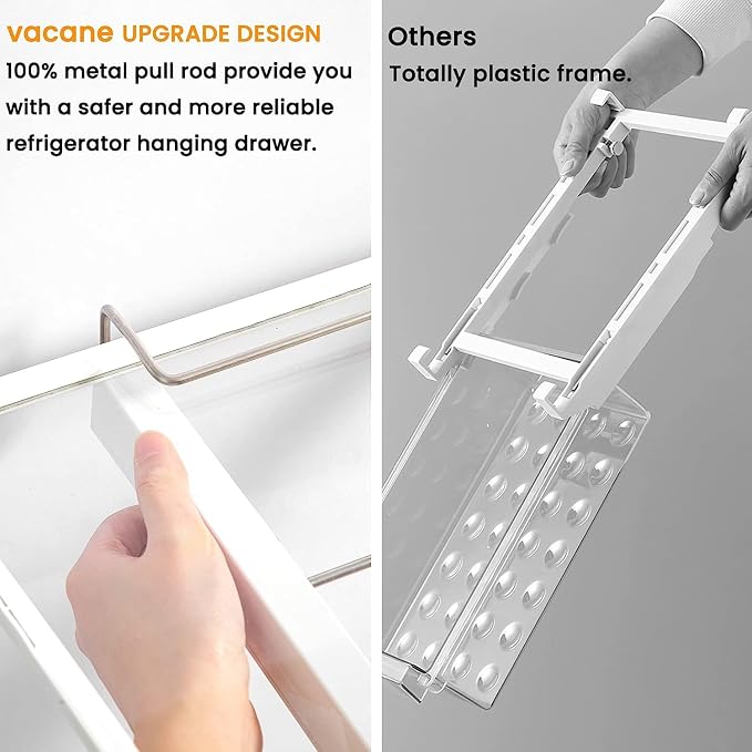 Deeper Refrigerator Drawers, Adjustable Refrigerator Shelf 14-19.5 Inches Large Fridge Drawer Organizer Pull Out, Deli Meat Container for Produce, Cheese, Bacon-XL
