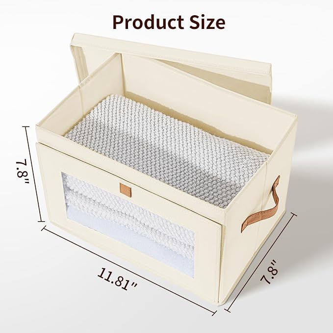 DIMJ Storage Bins with Lids - 6 Pack Large Fabric Closet Organizer with Window & Handles, Collapsible Decorative Storage Boxes for Shelves Under Bed, Books Clothes Blankets Sweaters Organization
