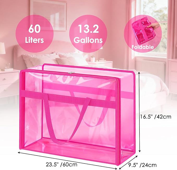 Blanket Storage Bags 4 Pack 60L Clothes Comforter Bedding Container Pink