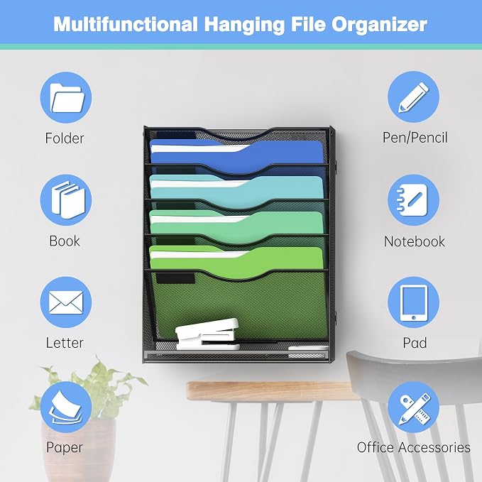 Kuntine.B Wall File Organizer Office Hanging Magazine Holder Wall File Organizer for Office Home