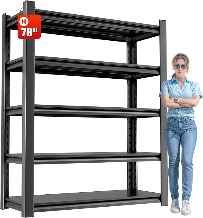 OLLRRACT 5-Tier Garage Shelving, Metal Storage Shelves, Utility Shelf | 48"W x 18"D x 78"H, Adjustable, Steel, Heavy Duty, Industrial Storage Rack for Basement, Laundry, Living Room, Warehouse
