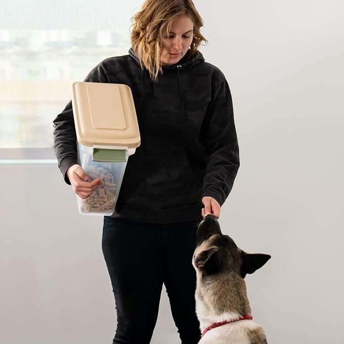 IRIS USA Dog Food Storage Container, Up to 13 lbs, Almond, Made in USA | BPA-Free, Airtight Seal, Best for Cat Food, Bird Seed, Chicken Feed, Pet Toys, Treats, Pellets