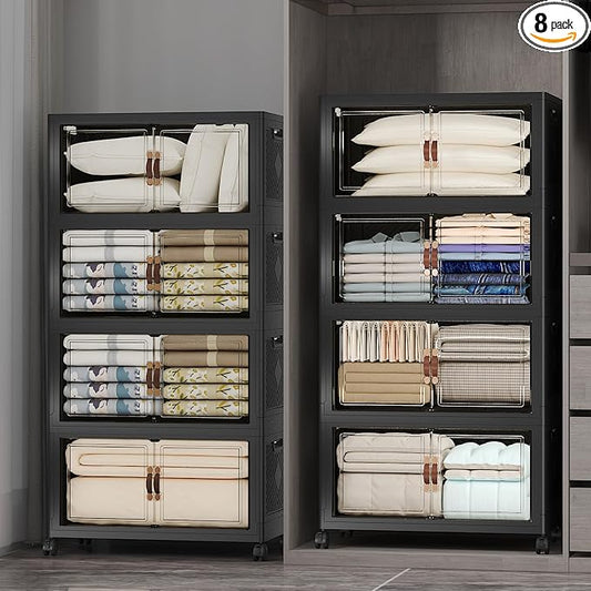 UAMFURI Stackable Storage Bins, 1440QT Collapsible Drawers with 2 Lids | Large Capacity, Magnetic Door, Stack Lock, Rolling Wheels, Foldable Design, Organizers and Storage for Bedroom Dorm Garage