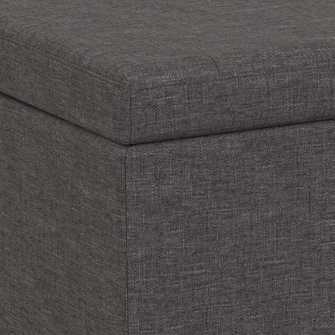 SIMPLIHOME Avalon 54" Wide Vegan Leather Storage Ottoman in Brown | Contemporary lift-top ottoman with high-density foam; rectangle storage bench or coffee table for living room or entryway.