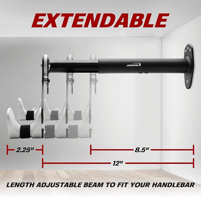 Ibera Bike Wall Mount - Adjustable Frame Holder & Soft Rubber Cradles - Garage Bike Rack for Road, MTB, Kids, Hybrid Bikes - Easy Installation & Space-Saving Design