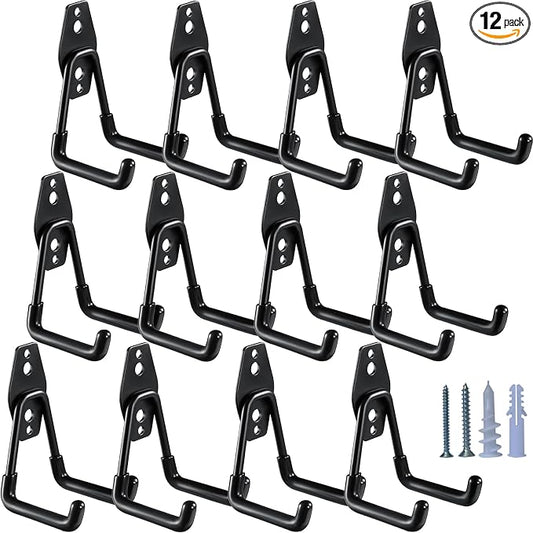 HUPBIPY Heavy Duty Garage Hooks 12 Pack, 2.8 inch Small U Shaped Hanger, Wall Mounted Storage System, Power and Garden Tool Organizer, for Hanging Ladders, Hose, Bulk Items and More