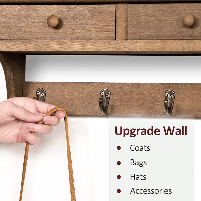 Emfogo Coat Hooks Mounted, Rustic Wood Coat Rack Mount Shelf with Hooks, Farmhouse Coat Rack with Shelf & Coat Hook for Entryway, Mudroom, Bedroom, Kitchen, Bathroom(Walnut)