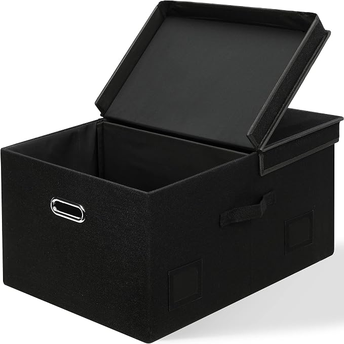 Graciadeco 75 Quarts Extra Large Decorative Storage Bins with Lids, 1 Pack Black Collapsible Storage Bins with Lids, Stackable Storage Bins Decorative Box Storage With Lid Extra Large | 75 Quarts 1 Pack Black Collapsible Stackable Linen Fabric 4 Handle...