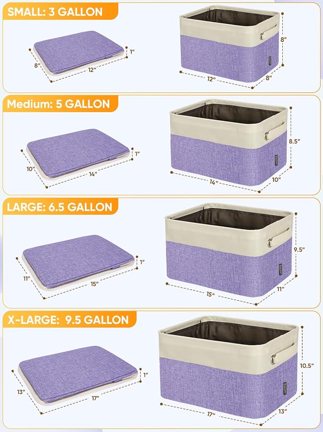 BALEINE 3 Pack Fabric Closet Storage Bins for Shelves, Linen Closet Organizers and Storage, Decorative Baskets for Organizing, Shelf, Clothes, Home, Office (Lavender, 17''x13''x10.5'')