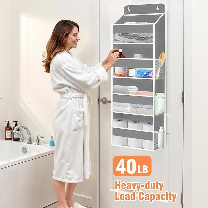 Over The Door Organizer Storage Large Capacity Hanging Bedroom Storage | 4 Shelves, 40 LB Capacity, Foldable Mesh Design, Clear Window, Sturdy, Large Storage Organizer for Nursery, Pantry & Closet