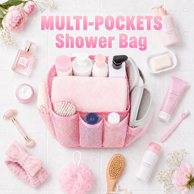 Mesh Shower Caddy Portable - 9 Pockets for College Dorm Room Essential | Large Capacity Mesh Shower Caddy with 9 Pockets, Portable Hanging Toiletry Bag for College Dorm, Gym, Camping and Beach