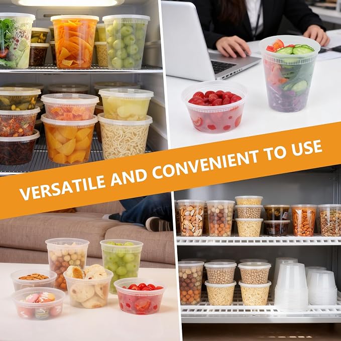 72 Sets (144-Piece) Deli Containers with Lids,8oz X 72 Set Each, Leak-Proof & BPA Free Airtight Takeout Plastic Food Storage Containers for Soup, Meal Prep, Microwave/Freezer Safe