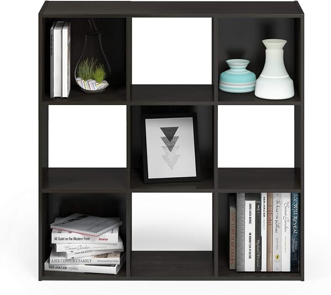 Furinno Pelli Cubic Storage Cabinet, 3x3, Espresso | 11.6 x 36.3 x 35.7, Open & Closed Back Cubes, Storage Organizer Cabinet, for Living Room, Bedroom, Home Office