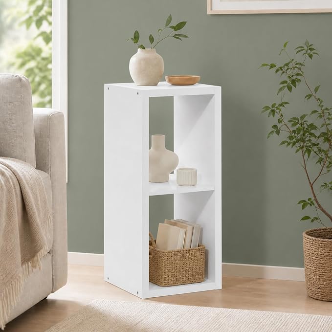 2-Cube Cubicle Bookshelf, Cube Bookcase with Open Back, Reversible Book Shelf, Cube Storage Organizer, 15 x 16 x 30, for Living Room, Home Office, White