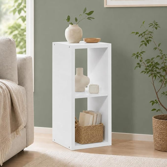 2-Cube Cubicle Bookshelf, Cube Bookcase with Open Back, Reversible Book Shelf, Cube Storage Organizer, 15 x 16 x 30, for Living Room, Home Office, White