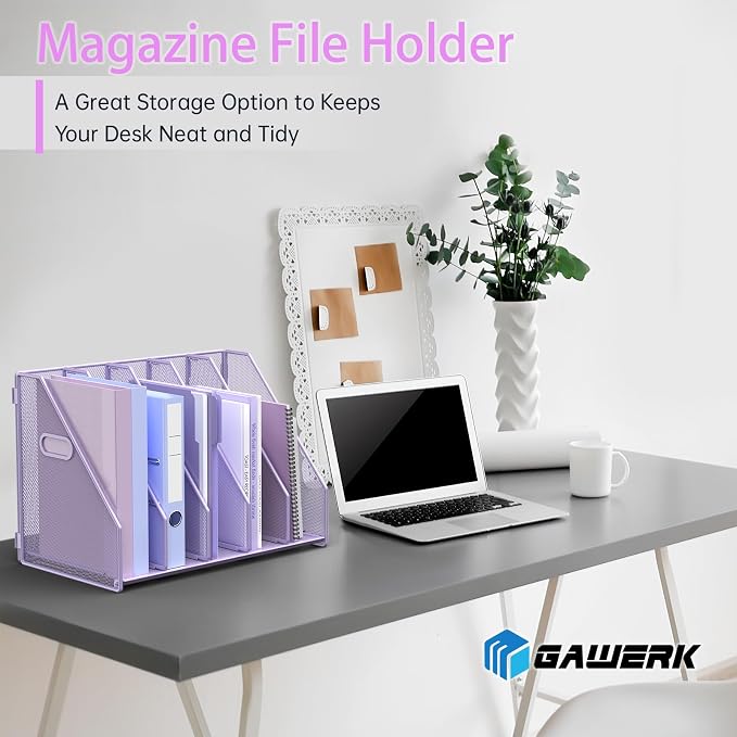 MINDEPOT Desk File Organizer Folder Holder with 5 Vertica for Office Purple